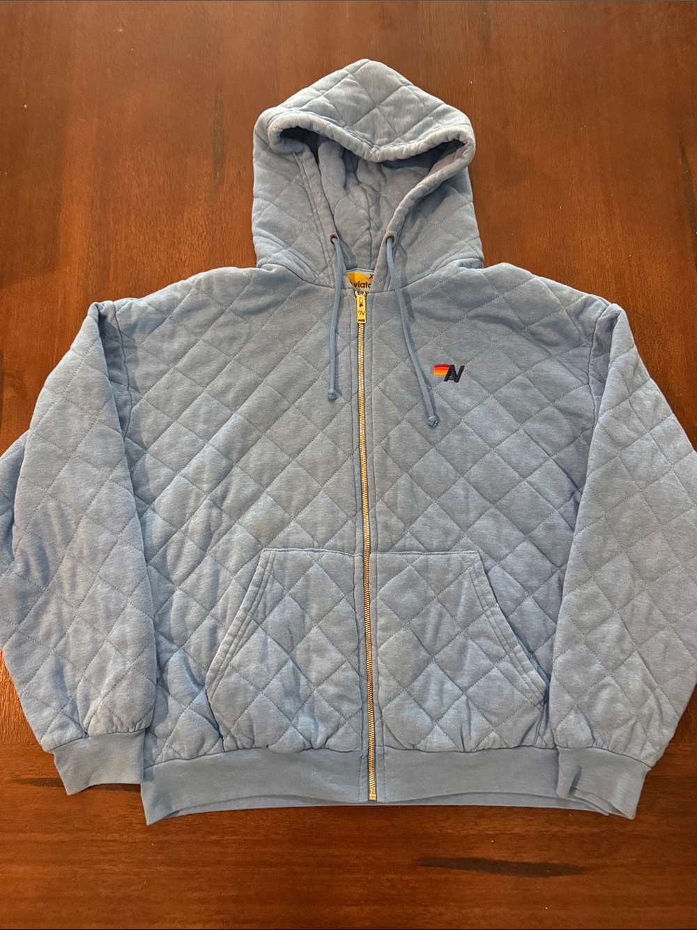 Aviator Nation Quilted Zip Hoodie Relaxed XL Ocean Blue